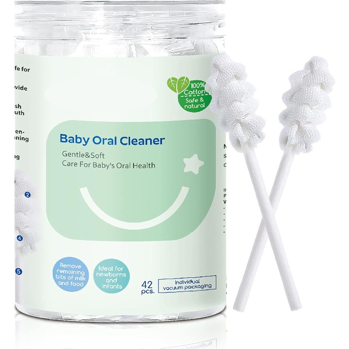 Комплект от 42 четки за зъби, за еднократна употреба, за почистване на езика, венците и зъбите на бебета и деца, JENUOS®