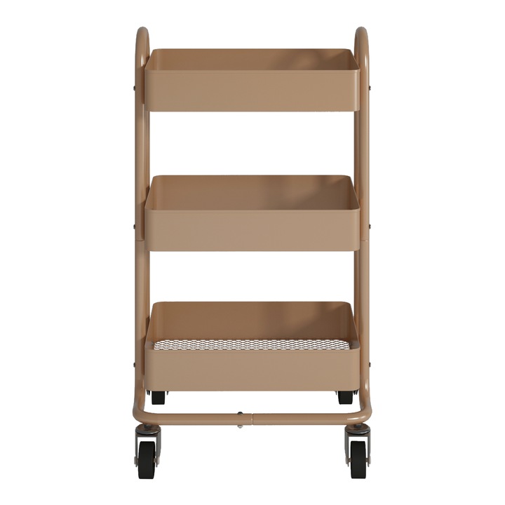 Carucior servire la masa, en.casa, Pyhanta, 78, 5 x 46 x 35 cm, otel, maro deschis, cu 3 cosuri depozitare