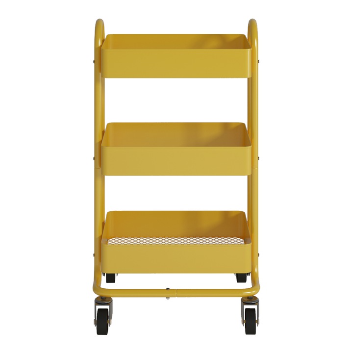 Carucior servire la masa, en.casa, Pyhanta, 78, 5 x 46 x 35 cm, otel, galben, cu 3 cosuri depozitare