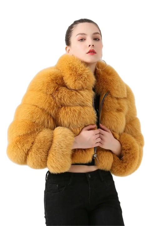 Női kabát, Természetes szőrme, Sárga