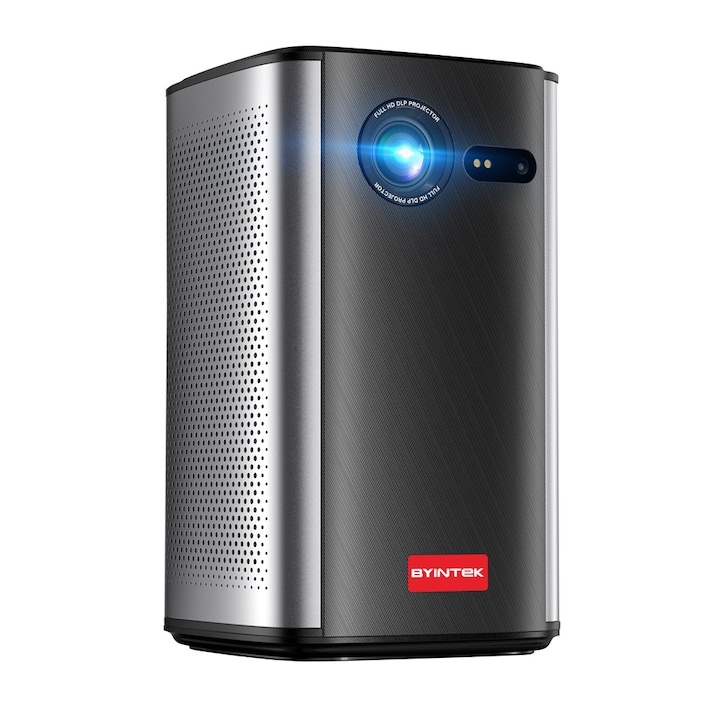 BYINTEK P70 hordozható videóprojektor, Autofókusz, Belső akkumulátor 8000mAh, Smart, Lumens 380 ANSI, Android 9.0 OS, 3D, Wi-Fi kijelző, Full HD, 4K, Töltés kábellel vagy powerbankkal