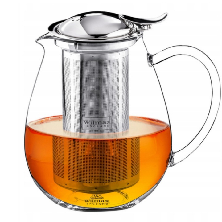 Ceainic cu infuzor de metal, pentru ceai, Sticla termica, 600 ml, Transparent, Wilmax England