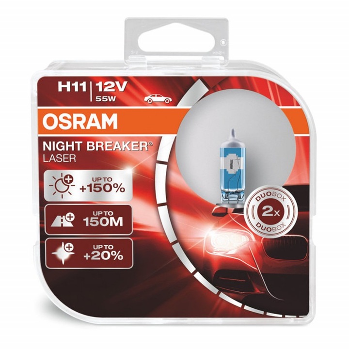 Комплект 2 крушки за автомобилни фарове Osram H11 Night Breaker Laser +150% – Next Generation