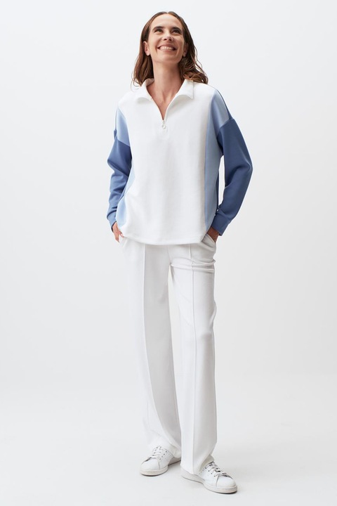 JIMMY KEY, Pantaloni cu talie inalta si croiala ampla, Alb, XL
