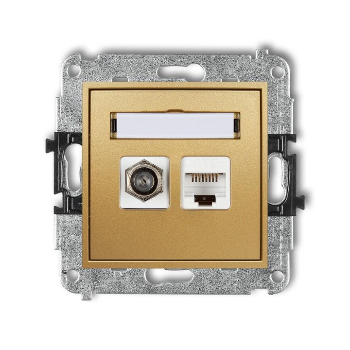 Стенен контакт, Karlik, Тип F, RJ45, Сиво/Златно
