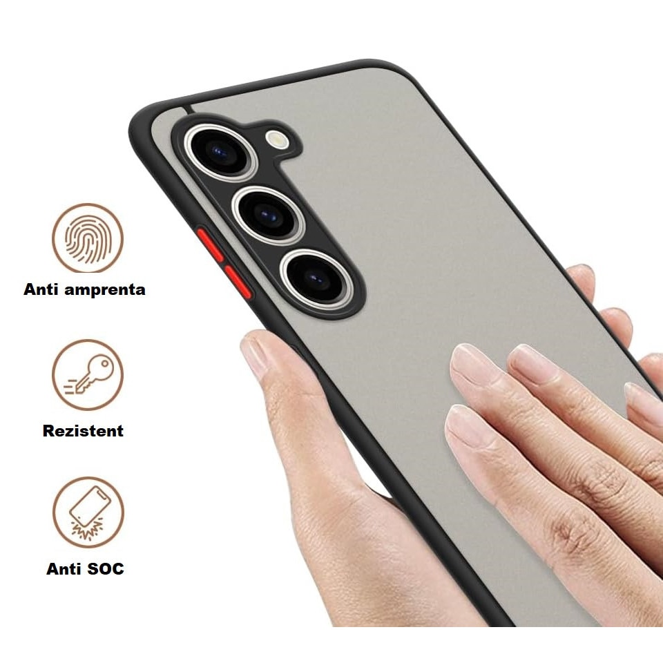 Husa hibrid ALC compatibila cu Samsung Galaxy S23 5G, husa de protectie rezistenta la zgarieturi, rezistenta la socuri, cadru TPU negru cu capac dur usor transparent pe spate