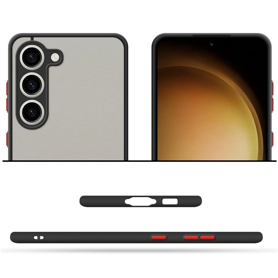 Husa hibrid ALC compatibila cu Samsung Galaxy S23 5G, husa de protectie rezistenta la zgarieturi, rezistenta la socuri, cadru TPU negru cu capac dur usor transparent pe spate