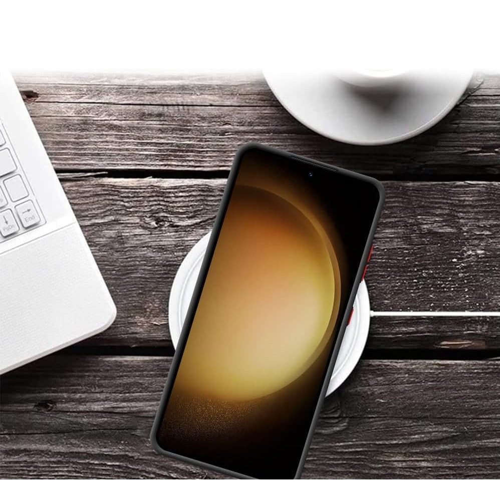 Husa hibrid ALC compatibila cu Samsung Galaxy S23 5G, husa de protectie rezistenta la zgarieturi, rezistenta la socuri, cadru TPU negru cu capac dur usor transparent pe spate