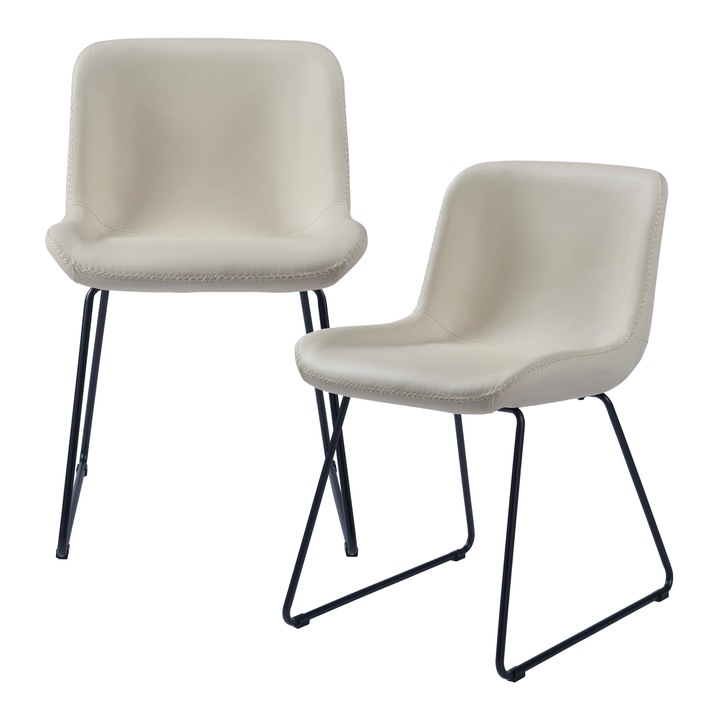 Set 2 scaune bucatarie, PXRQ-0103 Kannus, 77 x 50 x 62 cm, imitatie piele, metal, bej, negru, 130 kg