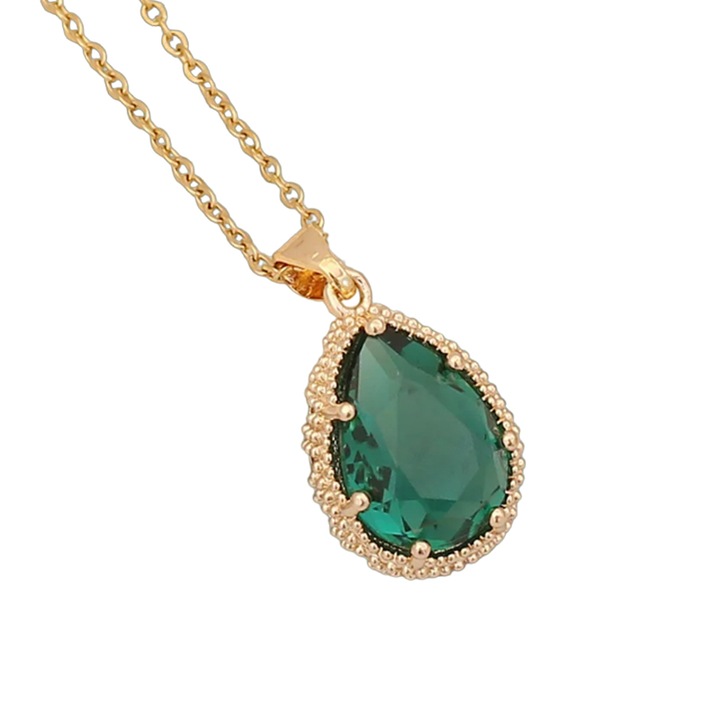 Lant dama, pandantiv cristal elegant, model royal, tematica I love fashion, verde, EFAYN