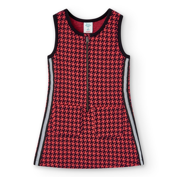 Sarafan fete Boboli, tricot strech, carouri, roz/negru, Roz