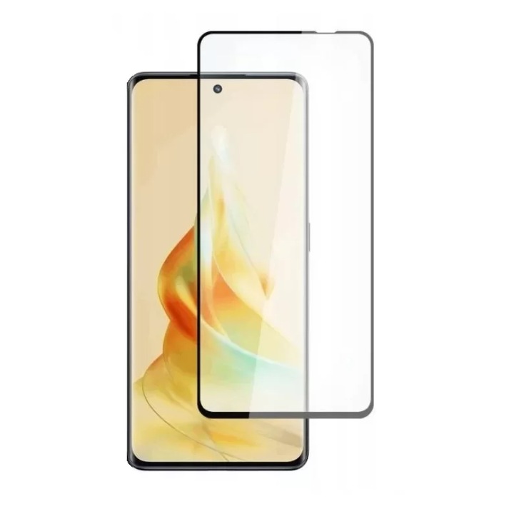 Oppo Reno8 T 5G-vel kompatibilis védőfólia, biztosított üveg, fekete-átlátszó