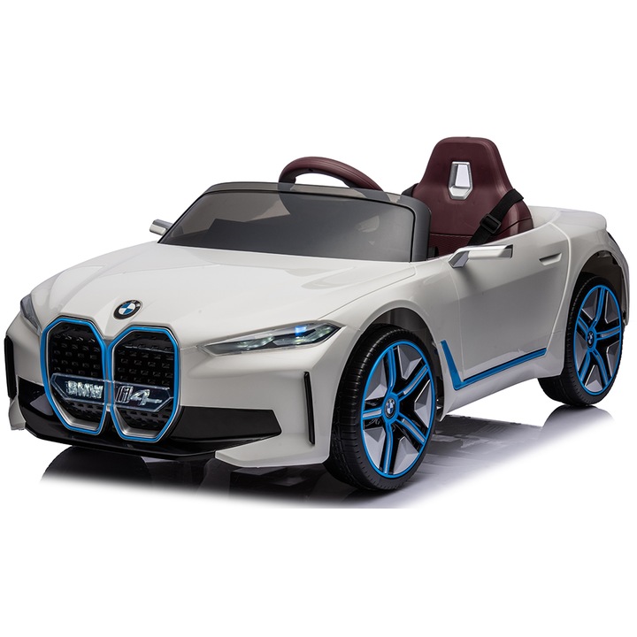 Електрическа кола Mappy BMW I4, EVA гуми и кожена седалка, Бял