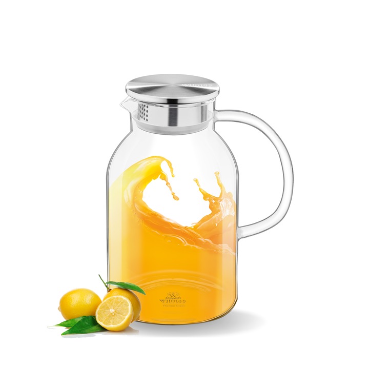 Kancsó fedéllel, Wilmax England, Üveg/Fém, 2100 ml, Átlátszó