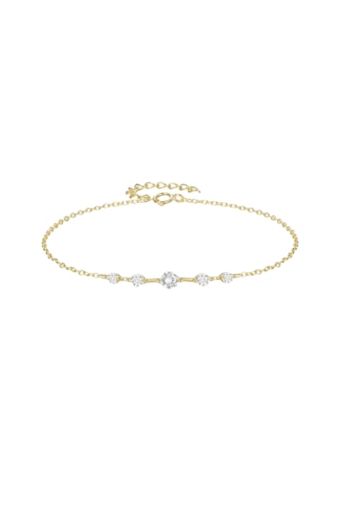 Bratara Argint 925 placata, Talisman cu 5 Pietricele de Zirconiu Cubic, Culoare Auriu, Reglabila 17 + 3 CM, 1, 3 G