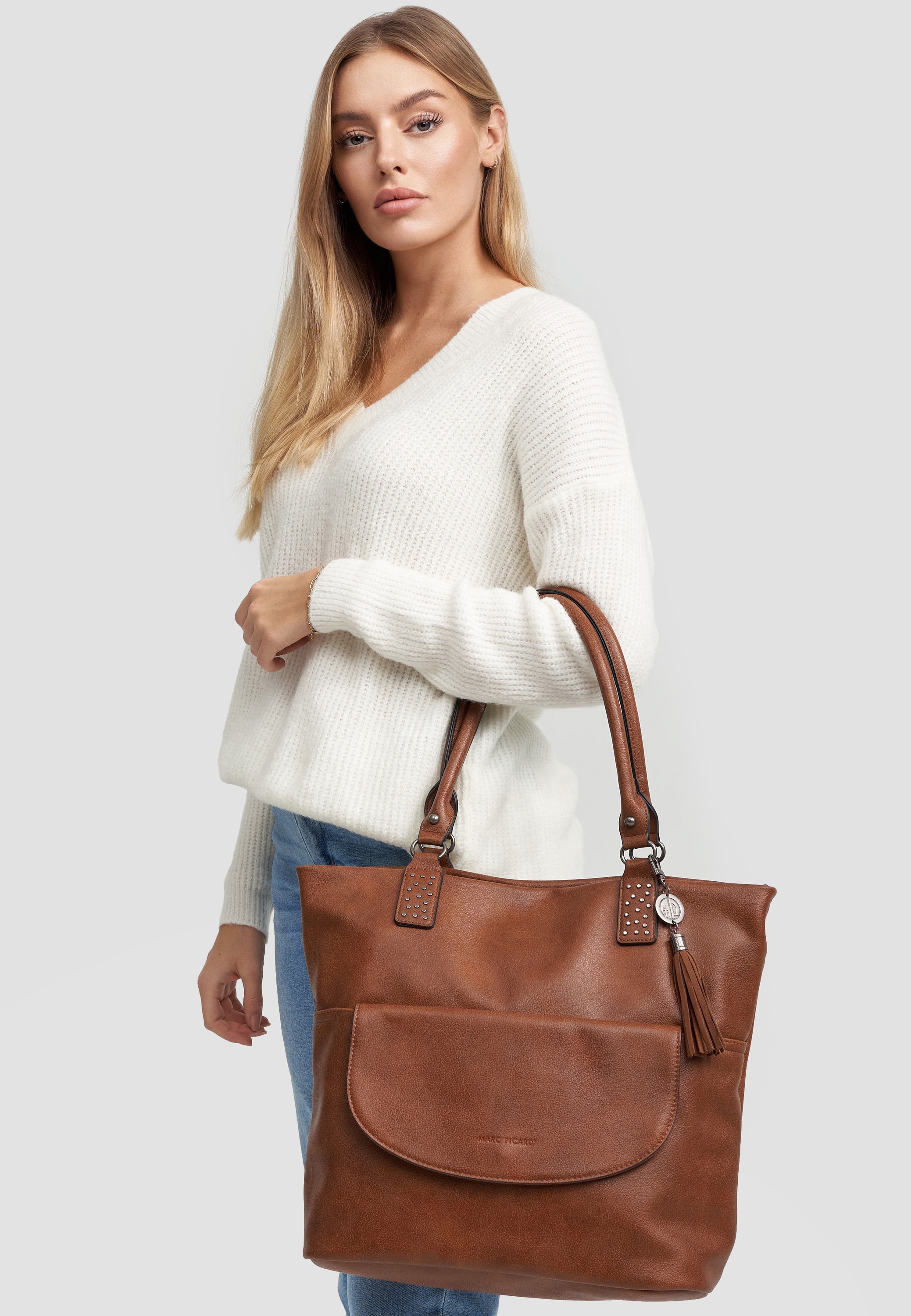 Marc Picard, Geanta tote de piele ecologica, Maro cognac - eMAG.ro