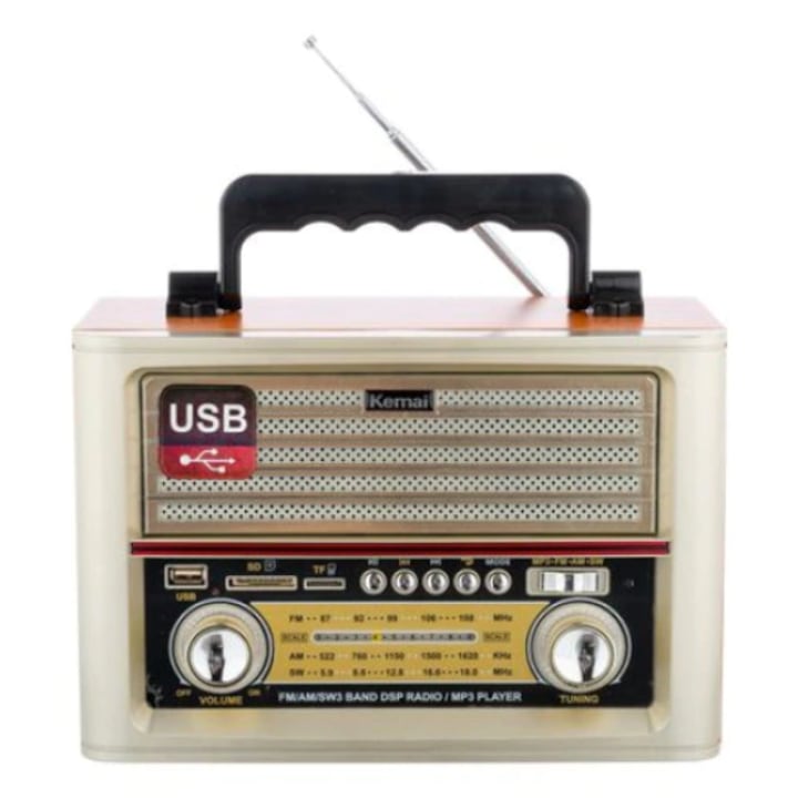 Radio cu Bluetooth si FM, Model, Banda FM/AM/SW1/SW2, Conectivitate Bluetooth, Port USB si Cititor de Card SD, Telecomanda Inclusa, Alimentare 230V sau Baterii 4xR20, Design Retro Modern, Dimensiuni 31x20x13 cm