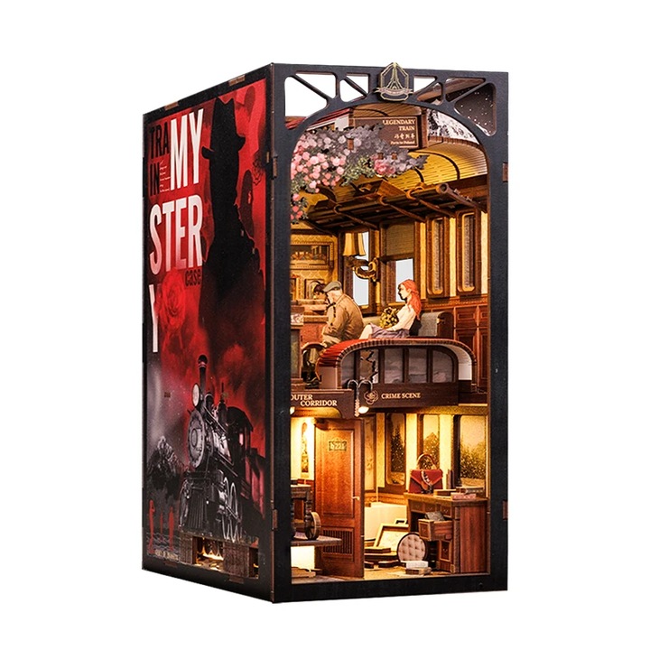 Cutebee 3D Puzzle, Miniatűr ház Könyvkuckó DIY Train Mystery Case, 338 db-os