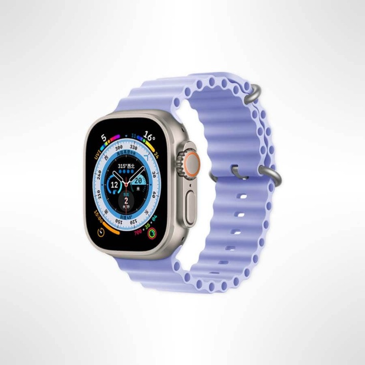 Curea smartwatch, SIlicon, Pentru Apple Watch Ultra/Nike+/SE/9/8/7/6/5/4/3/2/1, 42/44/45/49 mm, Mov deschis