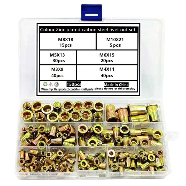 150 menetes szegecskészlet, Minetgnon®, acél, M3-M10