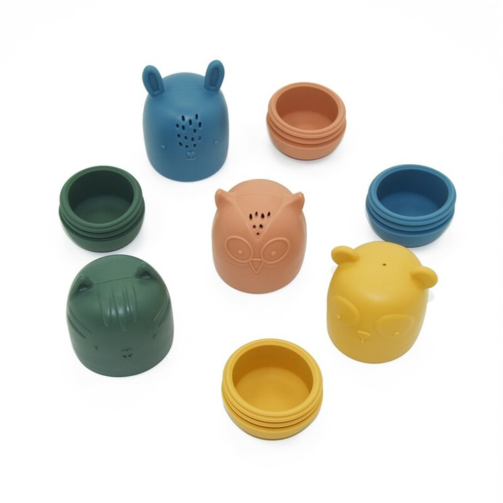 4db Petite&Mars fürdőjáték készlet, Amigos, Szilikon, BPA-mentes, 6 hónapos+, Többszínű