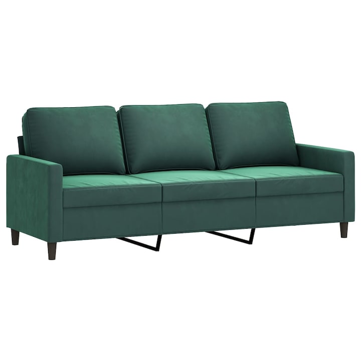 3-местен диван vidaXL, Тъмнозелен, 198 x 77 x 80 см, Кадифе, 25.4 kg