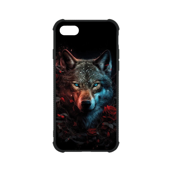 BestCase MaxSafe Glassy telefontok, Apple iPhone SE 3 / SE 2 / 8 / 7, Blue Eyes Wolf, HD színek, Anti Shock megerõsített sarkok, Kamera Védelem, G 1103