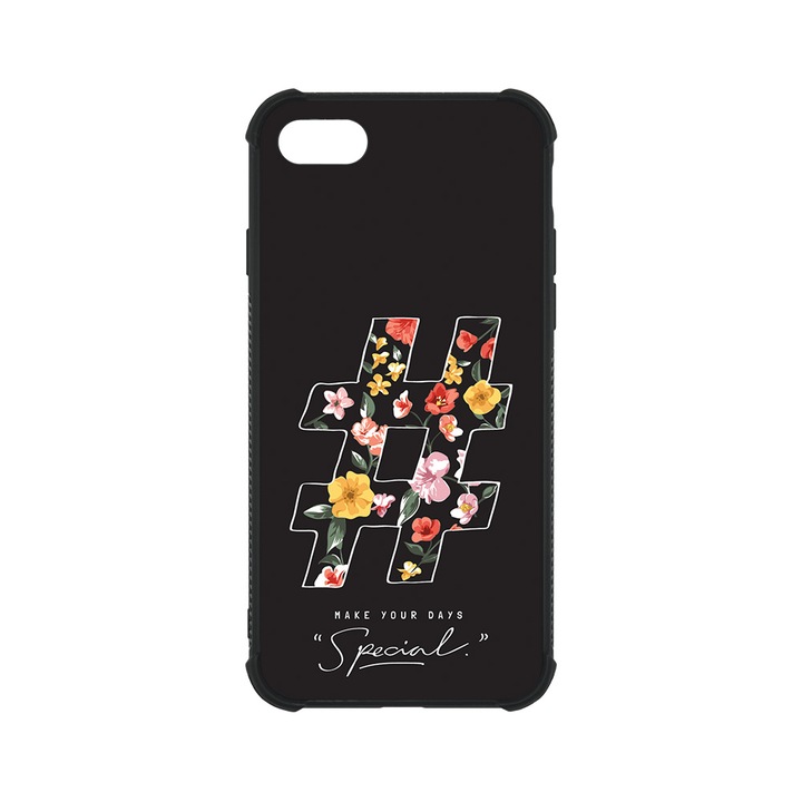 BestCase MaxSafe Glassy telefontok, Apple iPhone SE 3 / SE 2 / 8 / 7, Hashtag, HD színek, Anti Shock megerõsített sarkok, Kamera Védelem, G 1124