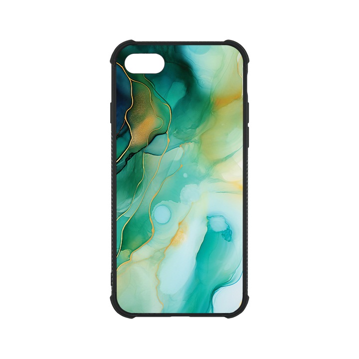 BestCase MaxSafe Glassy telefontok, Apple iPhone SE 3 / SE 2 / 8 / 7, Green Marble, HD színek, Anti Shock megerõsített sarkok, Kamera Védelem, G 1250