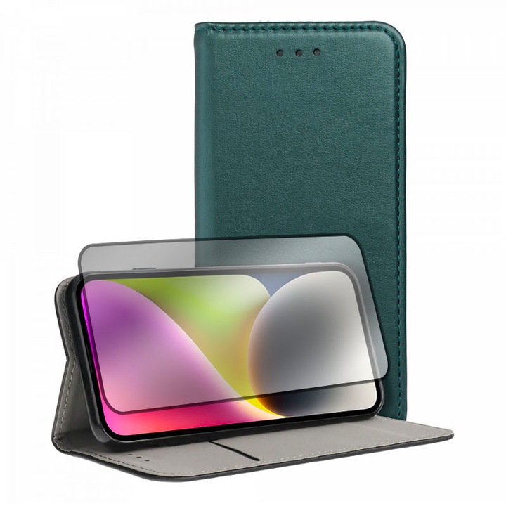 5D Secure Glass Védőfólia és bőr telefontok, Motorola Moto G13 / G23 / G53 készülékhez, teljes képernyős védelem, egyszerű telepítés, HD Clear, fekete élek, kijelző és hátvédelem, zöld