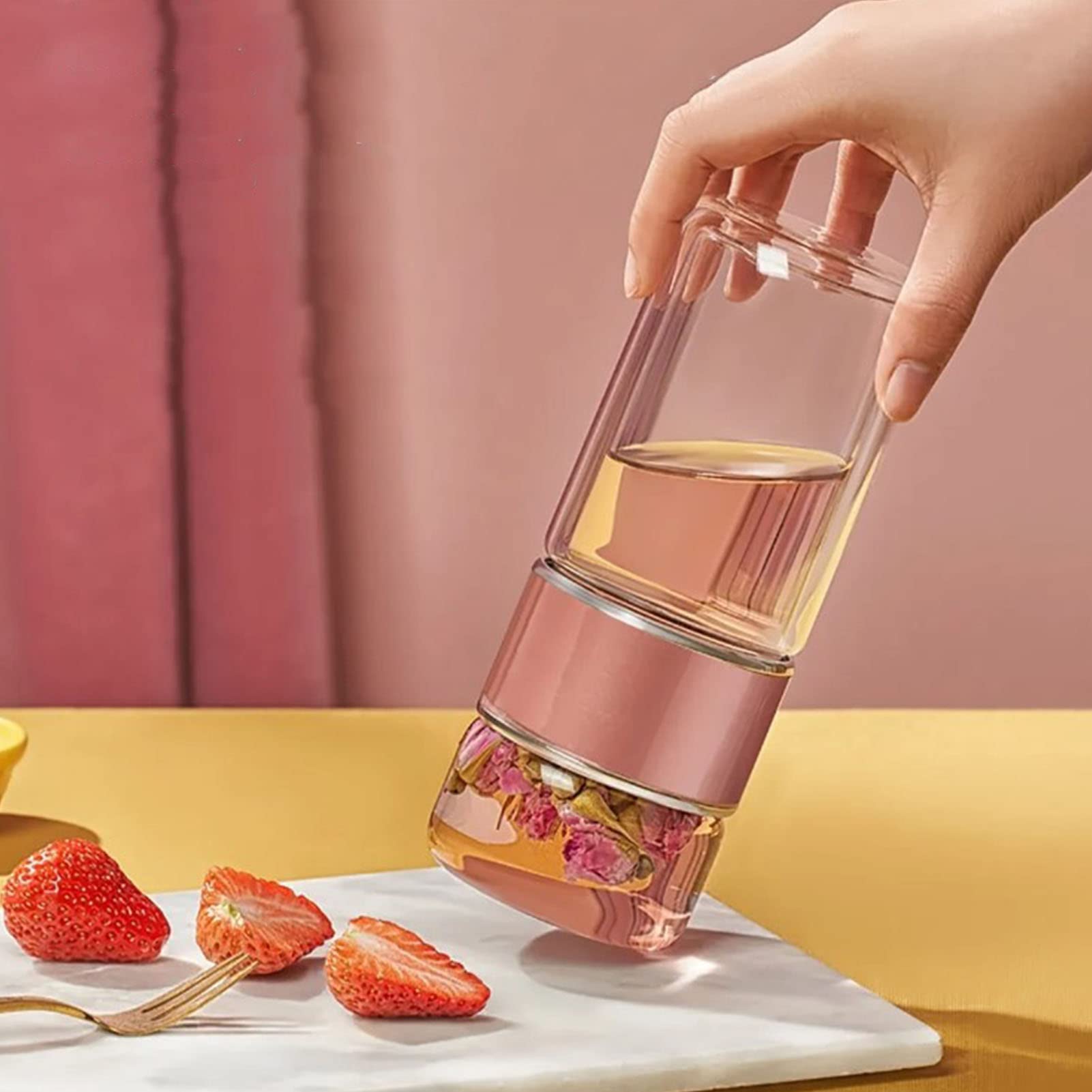 Infuzor Roz Sticla cu infuzor de ceai, WALALLA, Sticla, 420 ml, Roz - eMAG.ro