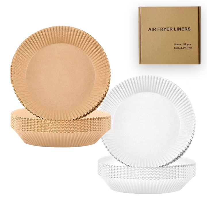 Set 100 bucati hartie pentru friteuza cu aer, Senmase, Maro/Alb