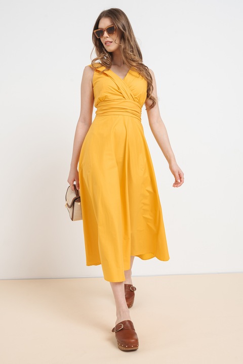 Marella, Rochie midi din amestec de bumbac Galizia, Galben sofran