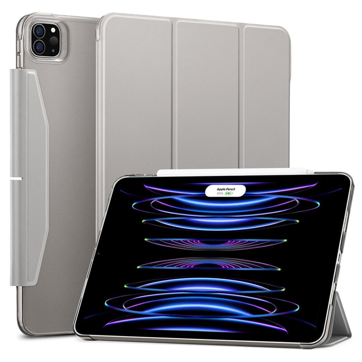 Husa flip pentru Apple iPad Pro 11", suport Pencil, din piele ecologica gri, ASTRI