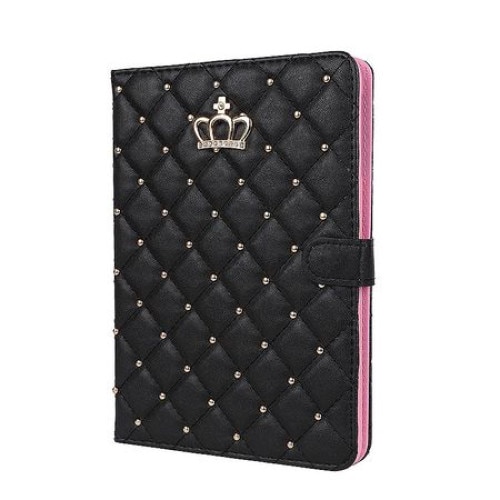 Husa protectie tableta compatibila cu Apple iPad 2017 9.7", Model Luxury Crown, Piele Ecologica, Negru-Roz