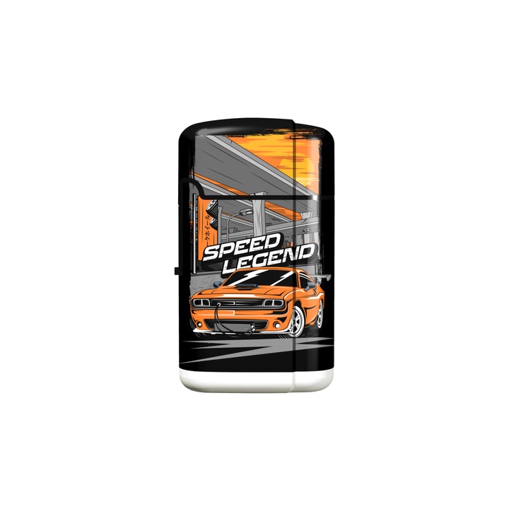 Bricheta Eurojet Speed Legend cu flacara antivant jet turbo, reincarcabila cu gaz, reglaj intensitate, exterior multicolor