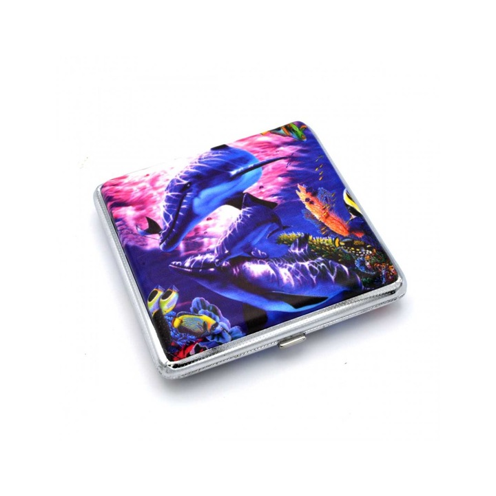 Tabachera Gentelo Shells, interior benzi elastice pentru sustinere, capacitate 20 tigarete lungime normala 80 mm, exterior multicolor