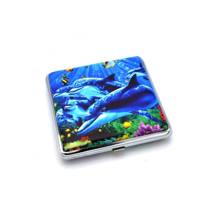 Tabachera Gentelo Aquatic, interior benzi elastice pentru sustinere, capacitate 20 tigarete lungime normala 80 mm, exterior multicolor