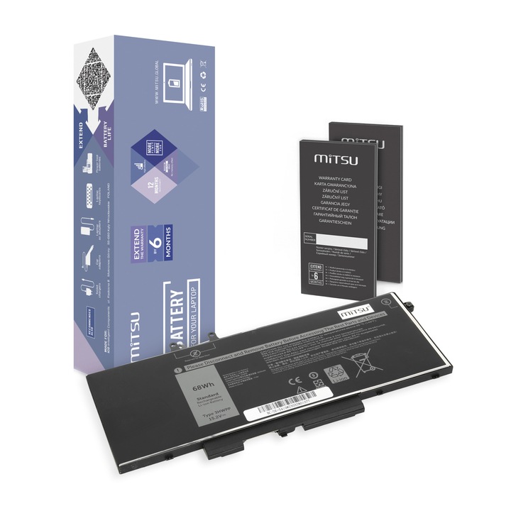 Mitsu laptop akkumulátor Dell Latitude-hoz, 4250 mAh, 15,2 V, 4 Li-ion cella, fekete