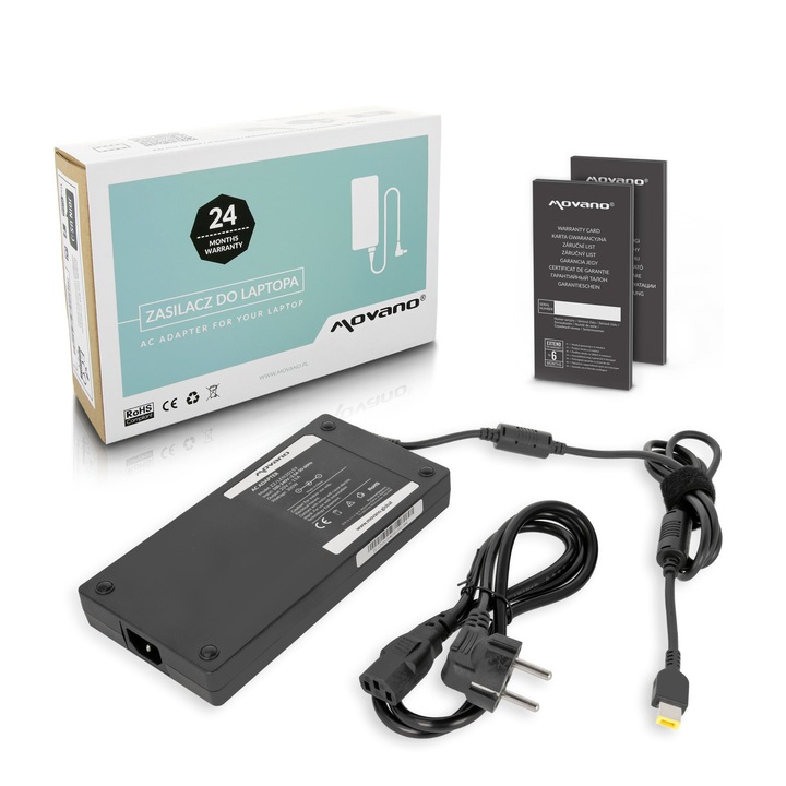 Laptop töltő, Movano, Lenovohoz, 3 tűs, 20V, 15A, 300W, fekete