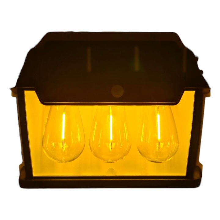 Lampa de perete cu 3 becuri LED, senzor de miscare si panou fotovoltaic pentru exterior, rezistent la apa