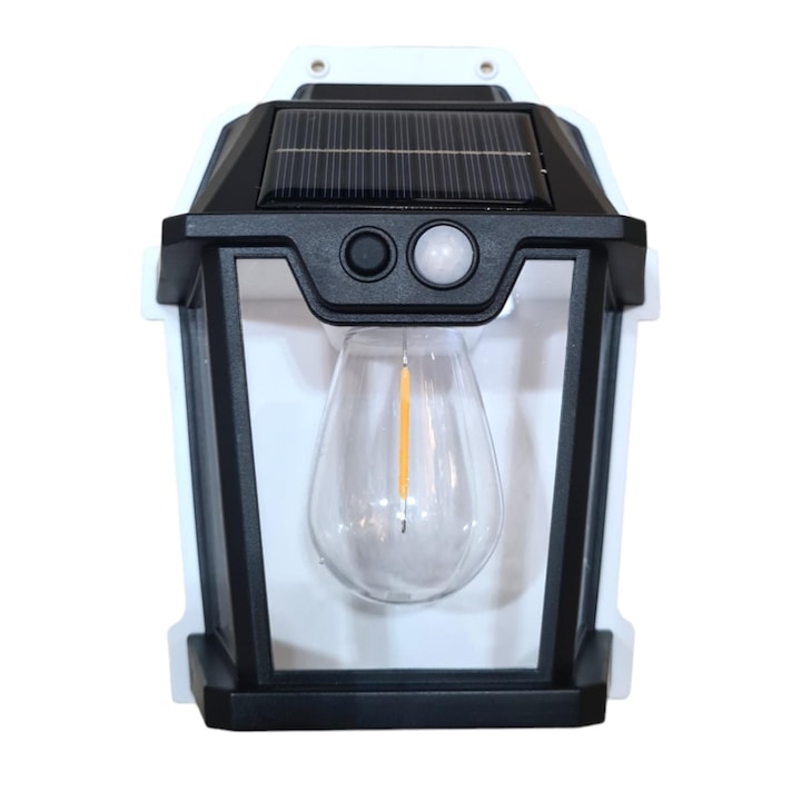 Fali lámpa 1 LED izzóval, mozgásérzékelővel és fotovoltaikus panellel kültéri használatra, vízálló