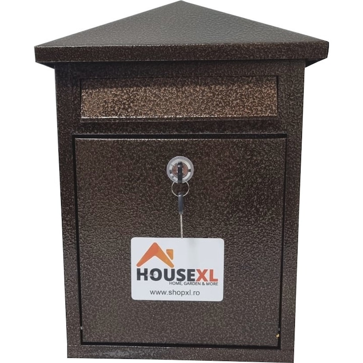 Метална пощенска кутия с 2 ключа HouseXL® MailBox, Размер 39X28X7.5 cm, Боядисана в електростатично поле, Дебел лист, Правоъгълен модел на кутия, Ковано кафяво