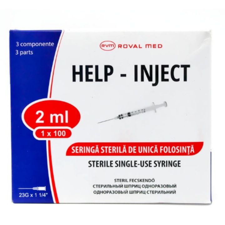 Eldobható fecskendő 2 ml tűvel, 100 db/doboz