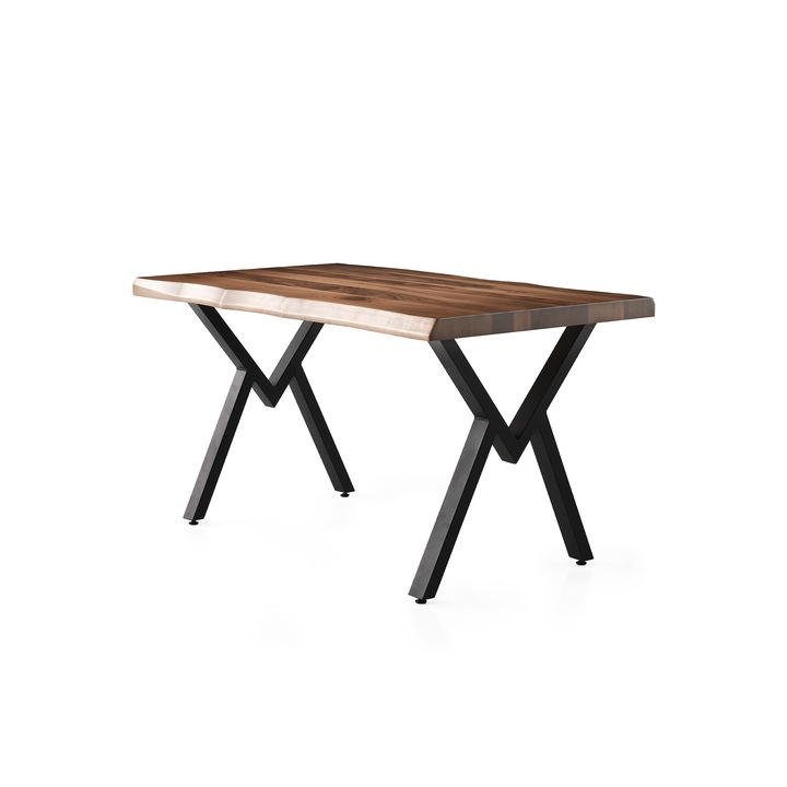 Masa fixa living Lux Studio Casa, 180 x 80 x 75 cm, Picioare metalice si blat din lemn, Design industrial, Maro / Negru