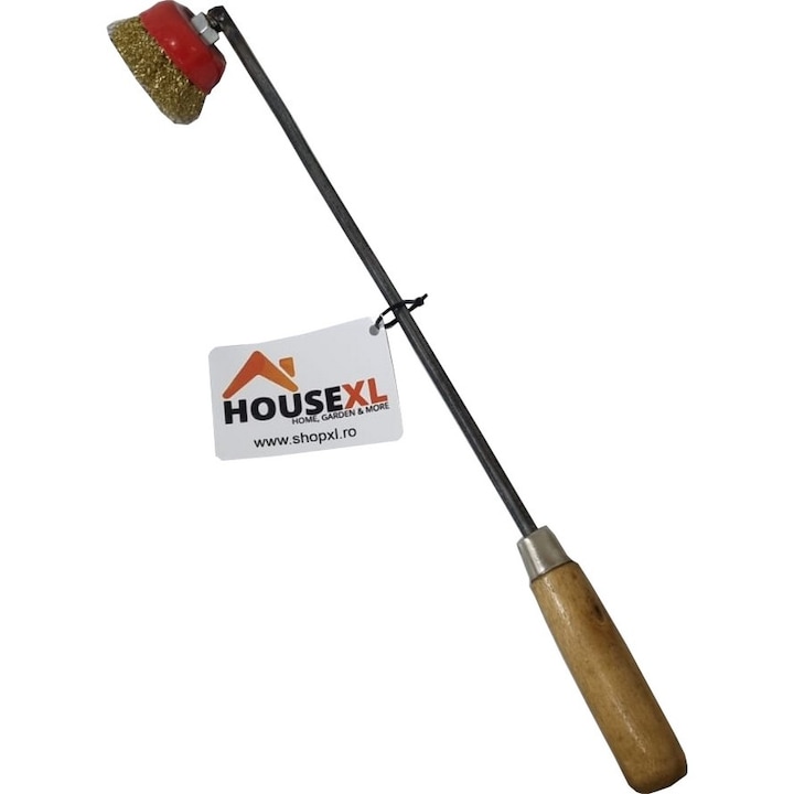 Премиум четка за грил HouseXL™ Grill Brush, С глава за пробиване, Дължина 50 см, Диаметър 8 см, Дървена дръжка, Произведено в Румъния, Естествен
