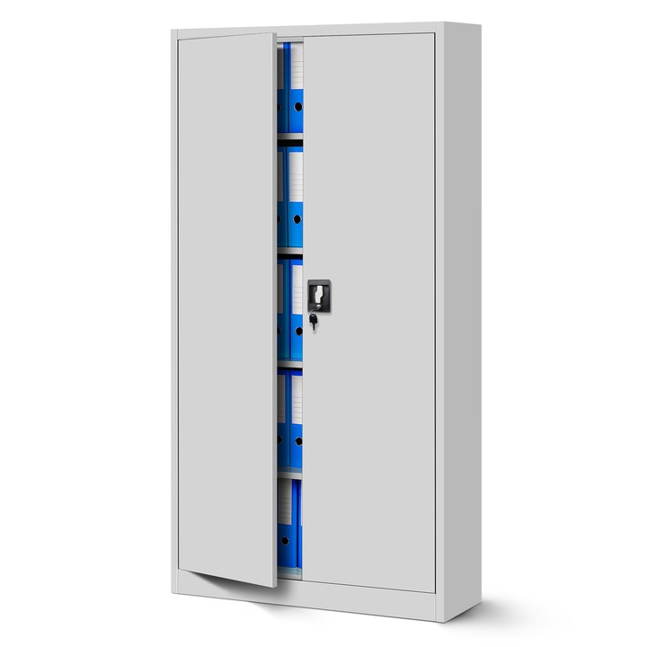 Dulap birou, Jan Nowak, Otel, 185 x 90 x 40 cm, Gri deschis