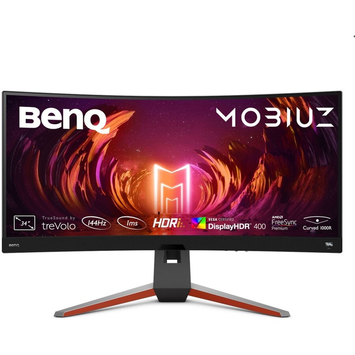 LED játékmonitor BenQ MOBIUZ EX3410R, 34", AMD Free-Sync, HDR, WQHD, 144 Hz panel, ívelt, fekete