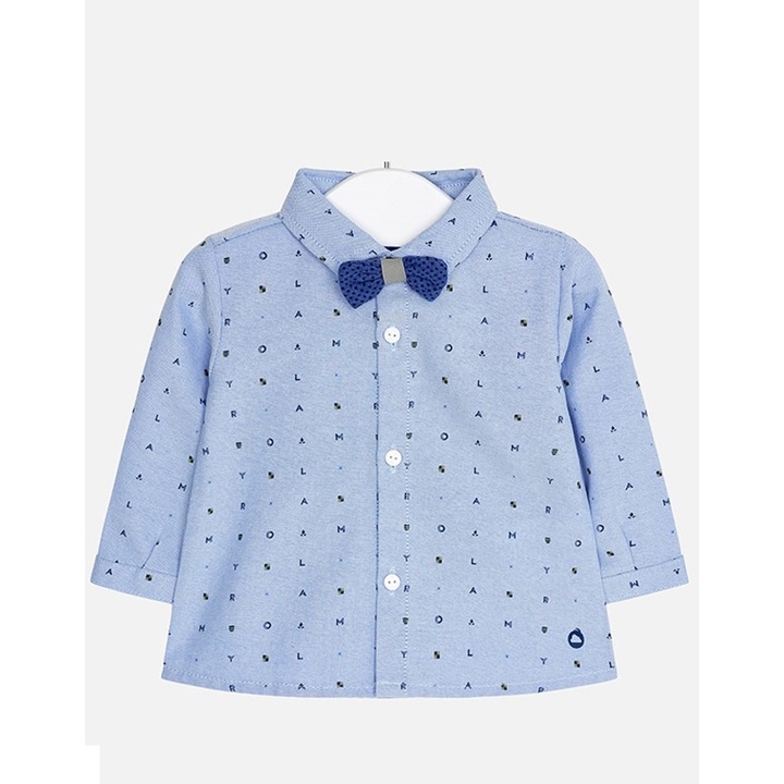Camasa bebe Mayoral bleu alfabet cu papion cu maneca lunga, Albastru deschis