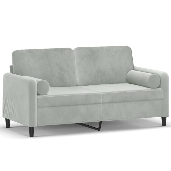 vidaXL 2 személyes világosszürke bársony kanapé díszpárnákkal 140 cm3200881